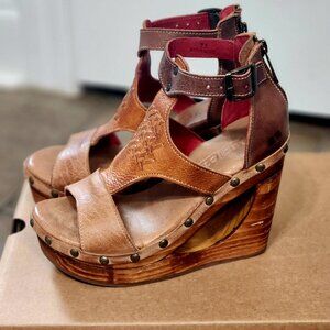 Bed Stu Millenial Tan Leather Wedges with Buckle Detail